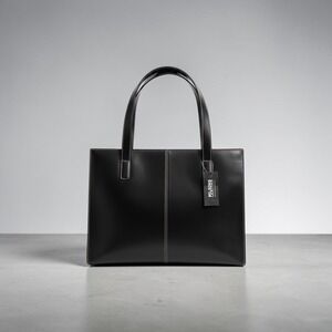 Wilsons Leather Black Tote Bag Vintage White Contrast Stitch Shoulder Bag NWT